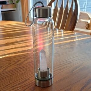 Crystal Infused Glass Water Bottle with Silver Accents